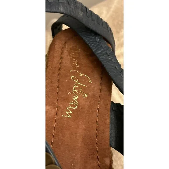 Sam Edelman Blue Leather Wedge Sandals Floral Coin Accents & Adjustable Straps - - Picture 5 of 8